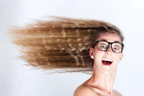 Довге Волосся Жінки Дме Вітрі Голови — стокове фото