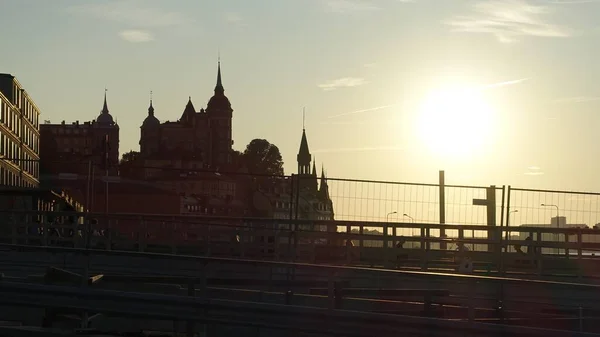 Uitzicht Enkele Historische Gebouwen Stockholm Bij Zonsondergang — Stockfoto
