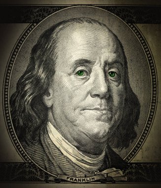 Yakın çekim. Bir dolarlık banknot. Güney Amerika Başkanı, ABD.
