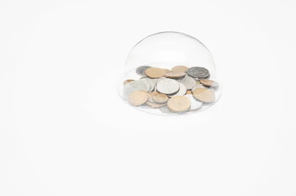 Metal Coins Grouped Glass Semicircle — Stock Photo, Image