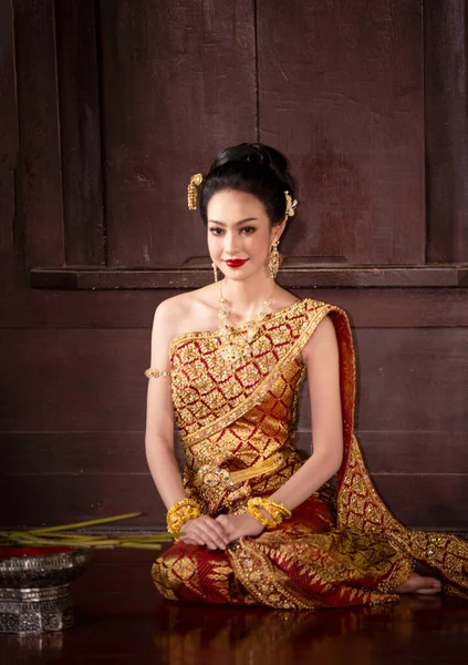 Thailand Thai Costume Asian Dress Concept Young Thai Beautiful Woman — Stock Fotó