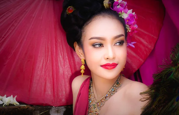 Thailand Thai Costume Asian Dress Concept Young Thai Beautiful Woman — Stock Fotó