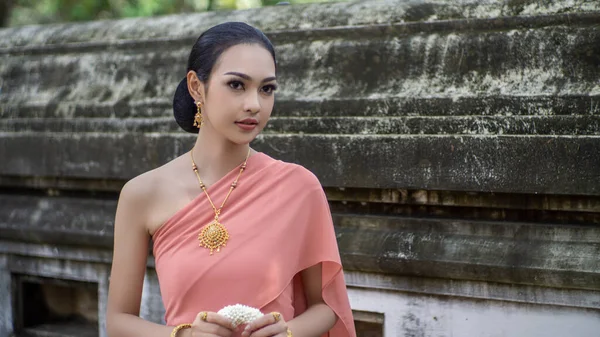 Таїландський Або Тайський Костюм Азіатський Одяг Молода Тайська Вродлива Жінка — стокове фото