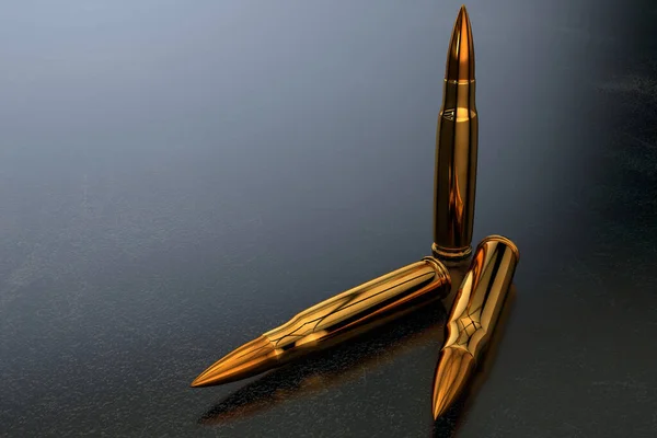 Goldene Kugeln Für Ein Gewehr Auf Dunkler Oberfläche Einem Dunklen — Stockfoto