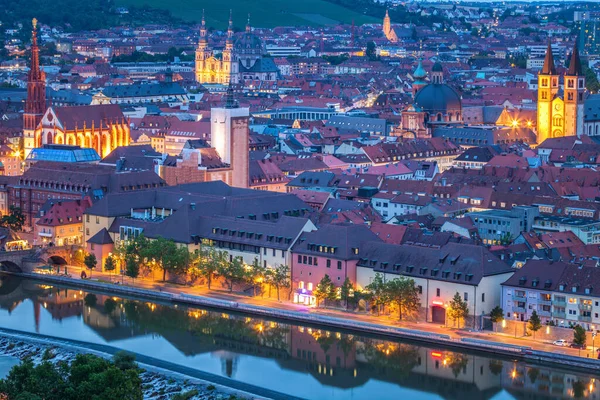 Panorama Miasta Würzburg Nocy — Zdjęcie stockowe