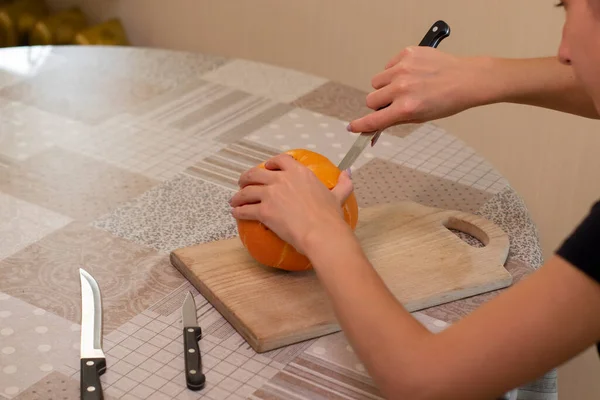 Process Making Halloween Pumpkin Horror Theme Hallowe — Stok fotoğraf