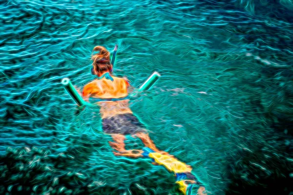 ぼやけた抽象 Snorkeler高コントラストイラスト — ストック写真