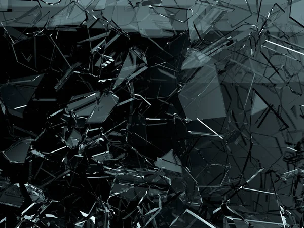 Glassplitter Zerbrochen Oder Auf Schwarz Zersprungen — Stockfoto