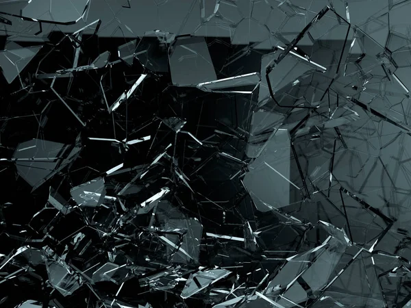 Glassplitter Zerbrochen Oder Auf Schwarz Zersprungen — Stockfoto