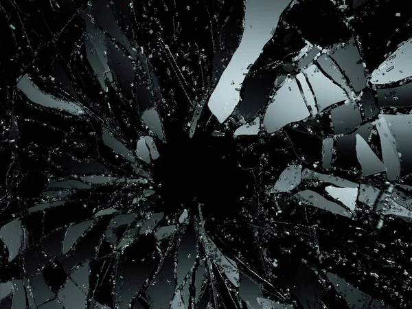 黒の上の粉砕または破壊されたガラス — ストック写真