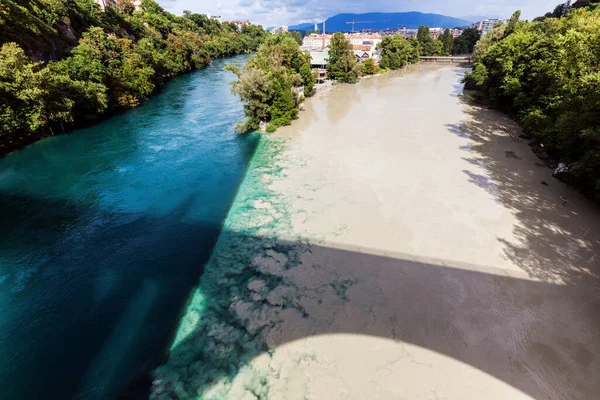 Confluence Rhone Arve Rivers Geneva — Stock Photo, Image