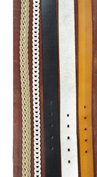 Top View Stylish Belts Wooden Surface — Stock Photo, Image