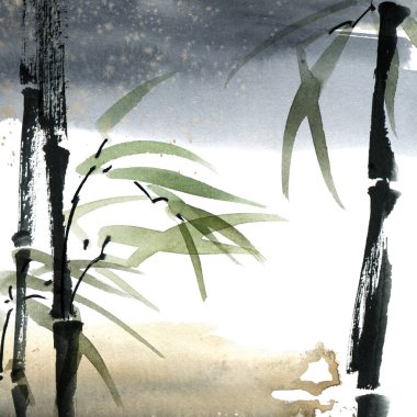 Yapraklı suluboya bambu 
