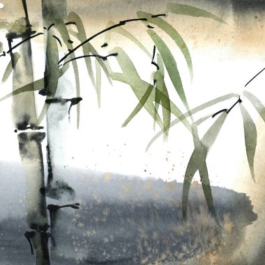 Yapraklı suluboya bambu 
