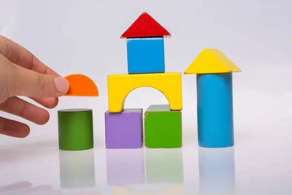 Building Tower Castle Bright Colorful Wooden Blocks — Stockfoto