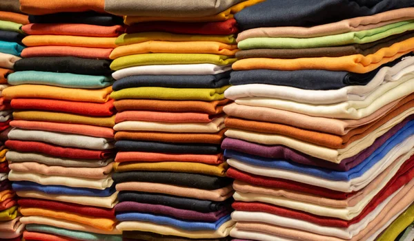 Flerfärgad Tillverkning Tyg Textilier Högen — Stockfoto