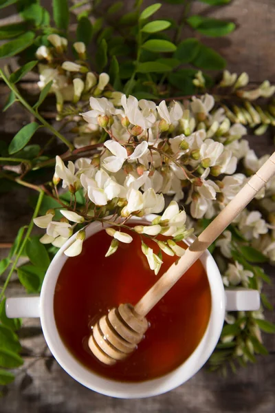 Close Shot Acacia Honey Wooden Honey Spoon — Stock Photo, Image