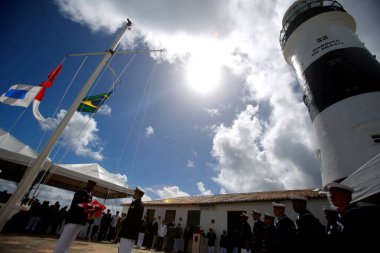 Salvador, Bahia, Brezilya - 11 Haziran 2019: Salvador 'daki Riachuelo Deniz Muharebesi sırasında Brezilya Donanması' na bağlı askeri personel. 