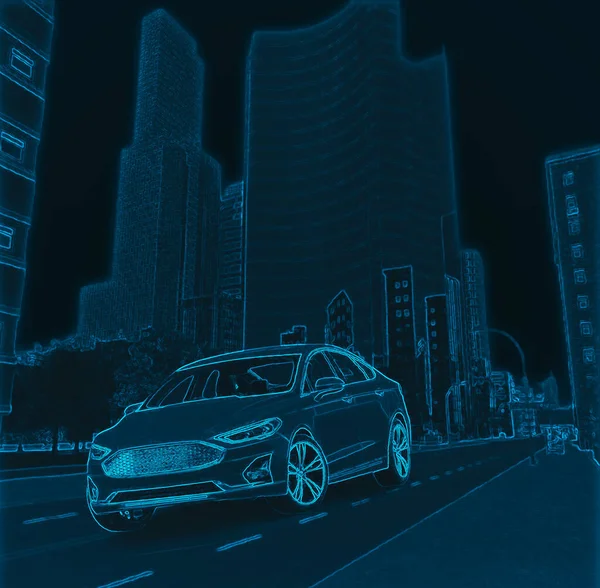 Technologia Inteligentnego Samochodu Ilustracja — Zdjęcie stockowe