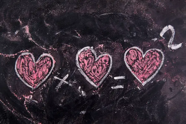 Cálculos Amor Sobre Fondo Oscuro Corazones Rosados Flechas — Foto de Stock