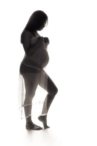 Mujer Embarazada Sobre Fondo Blanco — Foto de Stock