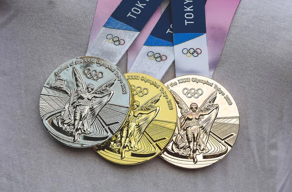 Dubna 2021 Tokio Japonsko Zlaté Medaile Letních Olympijských Her Xxxii — Stock fotografie