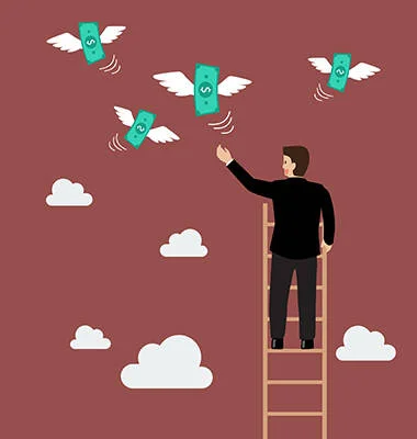 Businessman Ladder Catching Money Fly — Stock Photo, Image