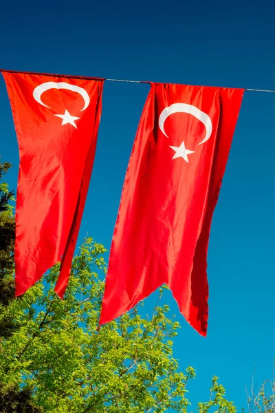 Turkish National Flags Hang View Open Air — Stok fotoğraf
