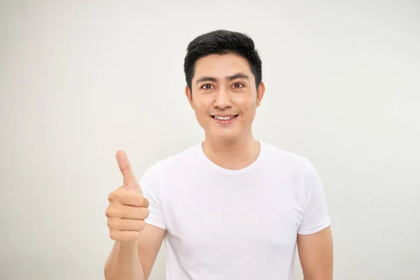 Portrait Happy Smiling Asian Young Handsome Man Thumb White Background — Stock Photo, Image