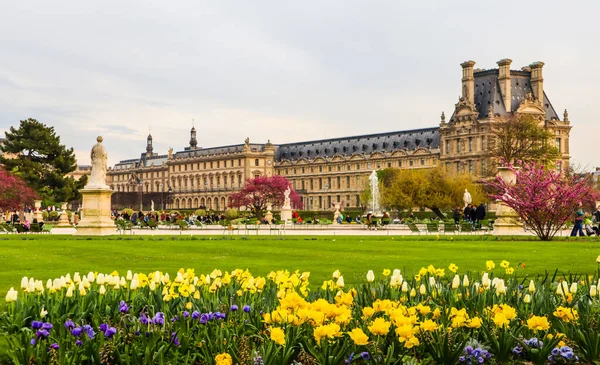 Prachtige Lente Tuilerieën Uitzicht Het Louvre Paleis Parijs Frankrijk April — Stockfoto