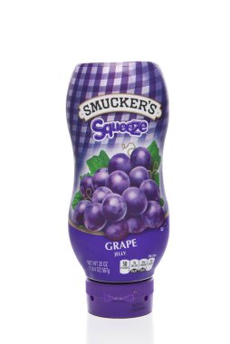 Smuckers Üzüm Jelly bir 20 ons plastik sıkmak şişe.