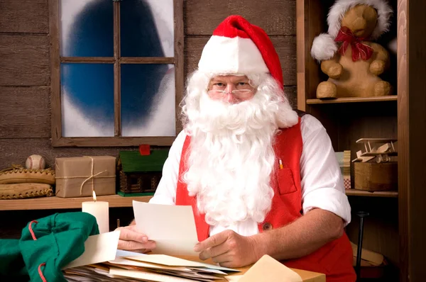 Papai Noel Oficina Com Saco Letras — Fotografia de Stock