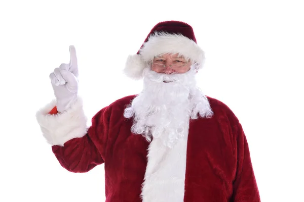 Święty Mikołaj Wskazując Palcem Wskazującym Powietrzu Gest Numer — Zdjęcie stockowe