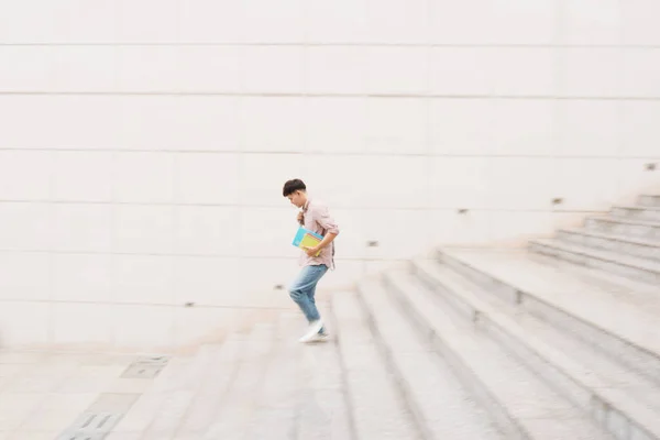 Male Student Going Stairs Blurred Motion — Foto Stock