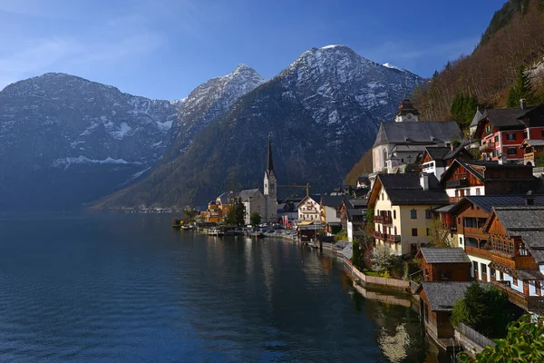 Hallstatt Los Alpes Vista Ciudad Vieja Junto Lago Austria —  Fotos de Stock