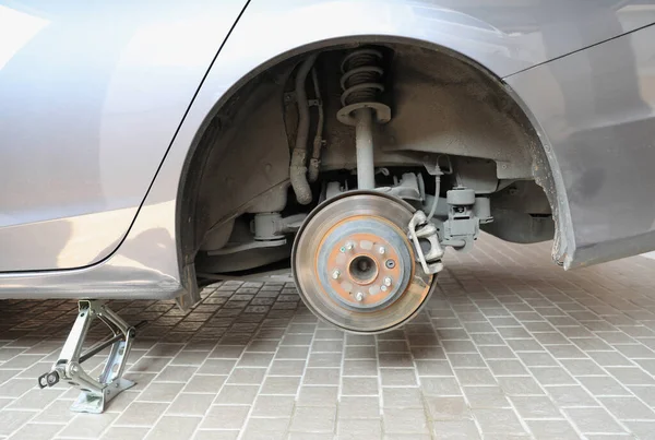 Disk Brake Caliper Process New Tire Replacement — Stock Photo, Image