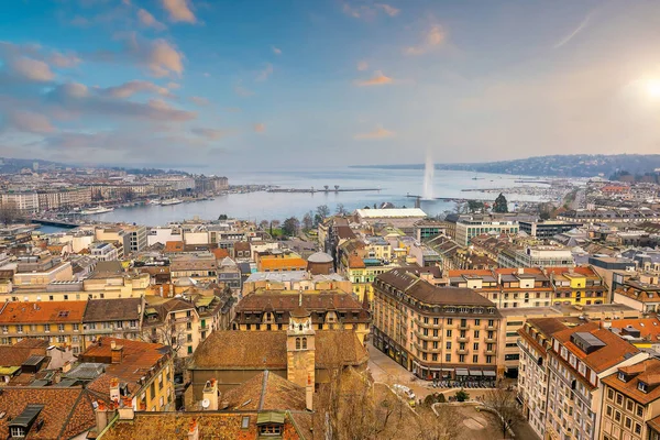 Городской Пейзаж Женевы Женевским Озером Города Швейцарии — стоковое фото