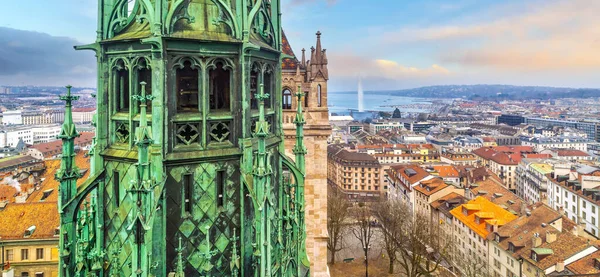 Stadtsilhouette Von Genf Mit Genfer See Stadtbild Der Schweiz — Stockfoto