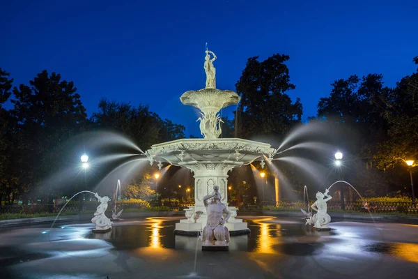 Der Berühmte Historische Forsyth Brunnen Savannah Georgia — Stockfoto