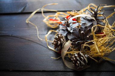 Yeni yılın yakın plan çekimleri ve arka plan için Noel dekorasyonu