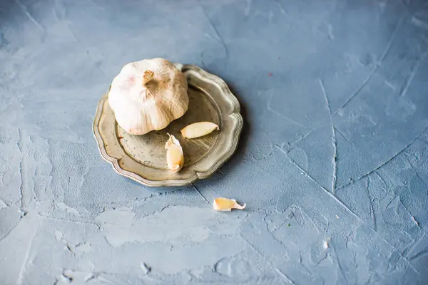 Close Shot Fresh Organic Garlic Tabletop Background — Stock Photo, Image