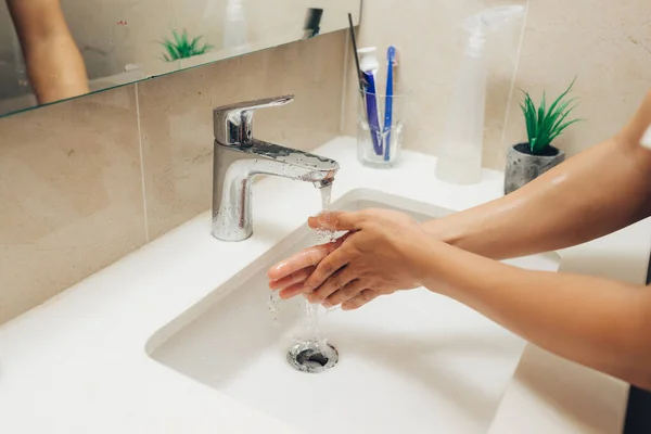 Washing Hands Rubbing Soap Man Winter Flu Virus Prevention Hygiene — Stock Photo, Image