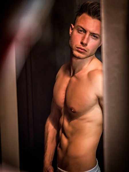 Naked Athletic Handsome Young Man Taking Shower — Stock Photo, Image