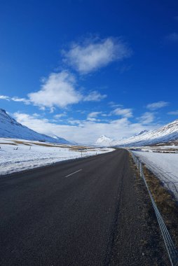 Kış mevsiminde İzlanda 'da yol doğayla iç içe.