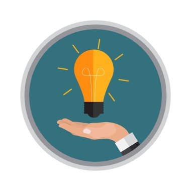 Elleri ampulü tutuyor. Yenilik kavramına yatırım yapmak. Modern düz tasarım grafikleri