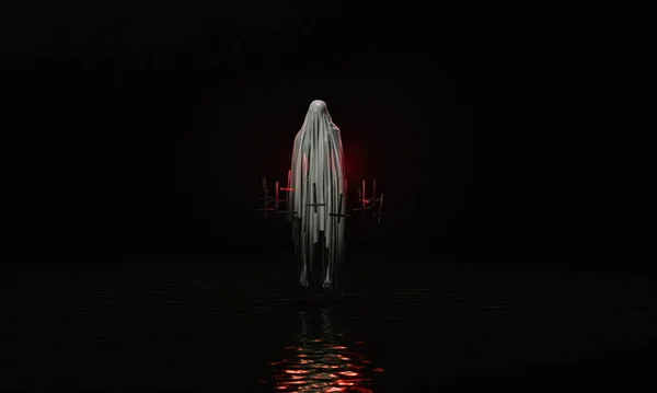 Espírito Maligno Fantasma Com Cruzes Sobre Água — Fotografia de Stock