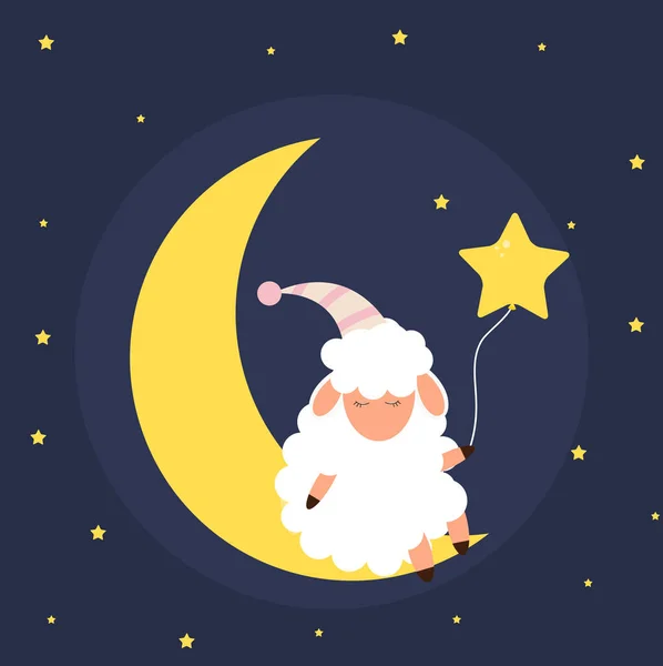 Niedliche Kleine Schafe Nachthimmel Süße Träume Vektorillustration — Stockfoto