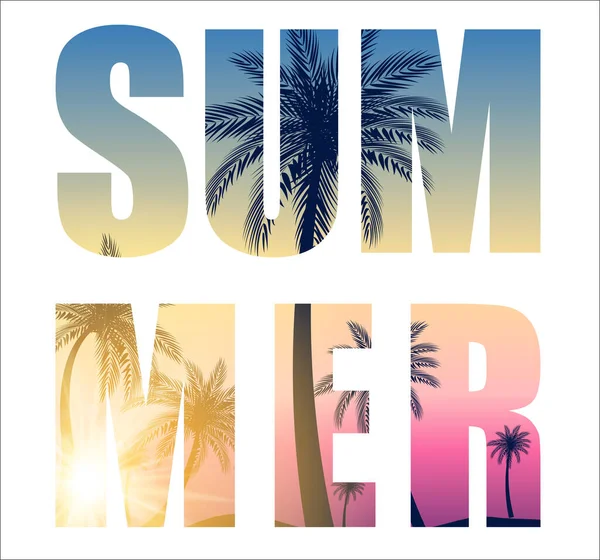 Sommer Wort Aus Schönen Palmen Silhouetten Hintergrund — Stockfoto