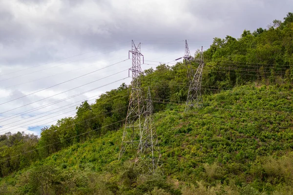 Image High Voltage Electricity Pylon Transmission Power Line Sky Mountain — Stock Photo, Image
