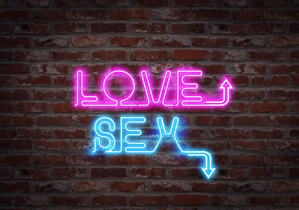 Αγάπη Σεξ Φως Νέον Έναν Τοίχο Από Τούβλα — Φωτογραφία Αρχείου